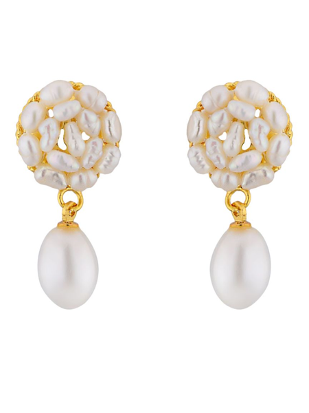 Freshwater Cultured Pearl Earrings 925 Sterling Silver with Yellow Gold  Plated  Full On Cinema
