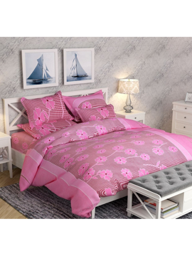 3D Pink Floral Printed Double Bedsheets with Pillow Covers by HOMDAZAL