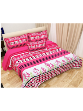 3D Pink & White Floral Printed Double Bedsheets with Pillow Covers by HOMDAZAL