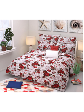 3D Red Roses on White Printed Double Bedsheets with Pillow Covers by HOMDAZAL