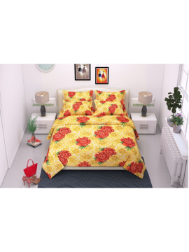 Picture of 3D Red Rose on Yellow Printed Double Bedsheet with Pillow Covers by HOMDAZAL