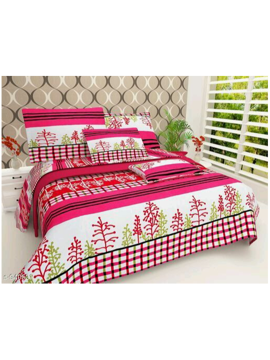 Picture of 3D Pink & Light Green Floral Printed Double Bedsheet with Pillow Covers by HOMDAZAL