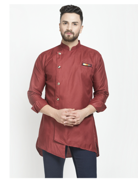 Picture of Benstoke Men's Asymmetric Solid Short Kurta.