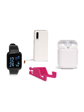 Gadget Combo with Smart Watch, Earpods, Power Bank &  Mobile Stand