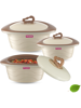 Picture of Trueware Zinna Impulse Inner Steel outer plastic Serving Casserole set Pack of 3 Thermoware Casserole Set  (1000 ml, 1500 ml, 2000 ml) - Brown & White