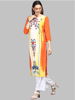 Picture of White & Orange Polyester Floral Printed Straight Kurta PK1474