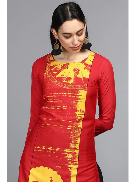 Picture of Regular Wear Red Color Crepe Fabric Printed Fancy Kurti PK1551