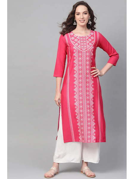 Picture of Fabric Printed Simple Function Wear Pink Color Kurti PK1784