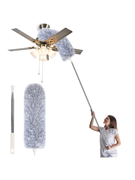 Picture of Microfiber Duster With Extension Pole,Washable Bendable Head Ceiling Fan Duster,15-100 Inch Wet Or Dry Dust Collect Telescoping Dusters For Cleaning,High Ceiling,Keyboard,Furniture,Cars