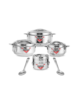 Picture of Set of 3 Insulated Stainless Steel Casserole,2 Serving Spoons with Free 2 Containers  Steel Lunch Box