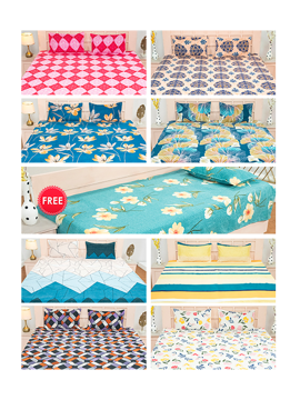 Picture of New Bright Collection Pack of 8 Double Bedsheet with 16 Pillow Covers & Free 1 Single Bedsheet