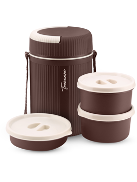 Picture of Trueware MEAL 2 Insulated Hot Lunch Box With 2 PP Container 300 ML Each & 1 200ML 3 Containers Lunch Box  (800 ml, Thermoware) - Brown