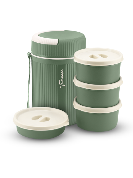 Picture of Trueware MEAL 4 Insulated Hot Lunch Box With 3 PP Container 300ML & 1 PP Container 200ML 4 Containers Lunch Box  (1100 ml, Thermoware) - Green