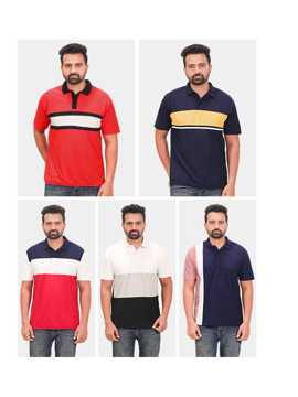 Picture of Pack of 5 Cut & Sew Designer Polo Neck T-Shirts for Men