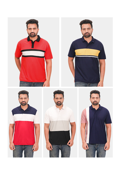 Picture of Pack of 5 Cut & Sew Designer Polo Neck T-Shirts for Men