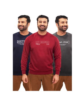 Picture of Pack of 3 Round Neck Printed Fleece Sweatshirts for Men